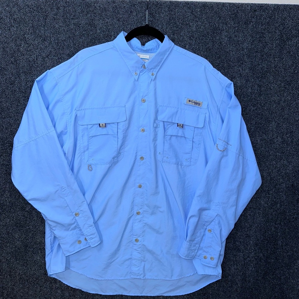 Columbia PFG Mens Bahama II Long Sleeve Fishing Shirt Blue Large UPF30